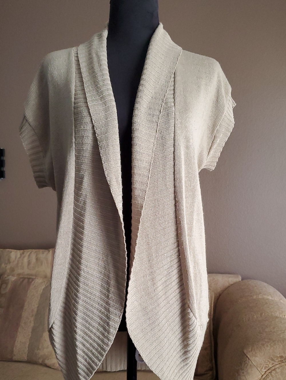 united states sweaters Beige Open-Front Short Sleeve Cardigan